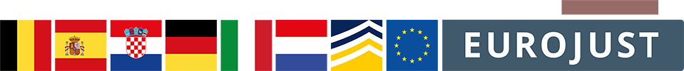 Flags of BE, ES, HR, DE, IT, NL, Europol, Eurojust logos